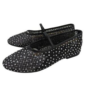Madden NYC Women 8 Black Sheer Mesh Rhinestone Bling Ballet Flat Shoes NEW NIB